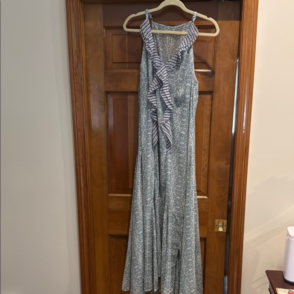 CAbi Silver Halter Maxi Sundress Resort Wear